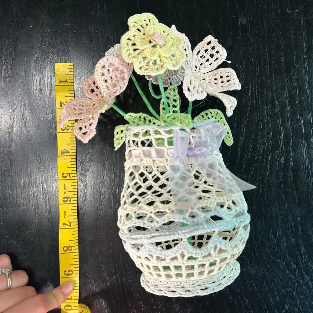 Handcrafted Crochet Floral Arrangement in Pastel Colors- glued to mold, 9
